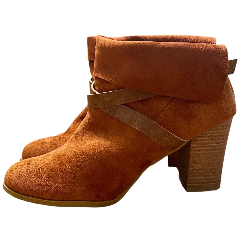 ND NEW DIRECTIONS MACEY’S JORIE RUST SUEDE CHUNKY HEELED ANKLE BOOTS SIZE 10